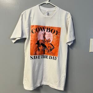 Spectra‎ USA Cowboy Save The Day Graphic T-Shirt Mens Medium White Western Tee